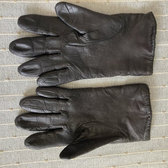 Women's Black Leather Gloves Winter Driving Warm Size Medium - Picture 5 of 6